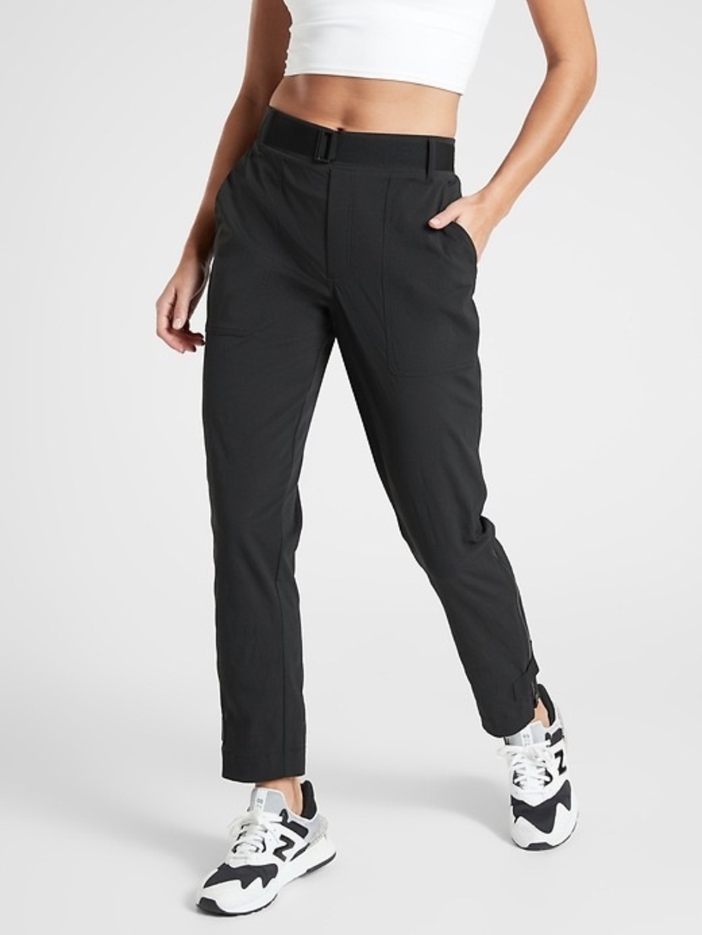 Athleta Black Trekkie Belted Hiking Pants 530625 Ankle Zip 10